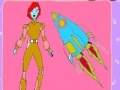 Space Woman and rocket coloring