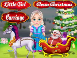 小さな女の子のきれいなクリスマスの馬車 