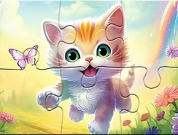 ジグソーパズル: 蝶と子猫 .