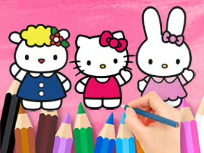塗り絵: ハローキティと友達 