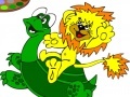 Lion cub and a large turtle